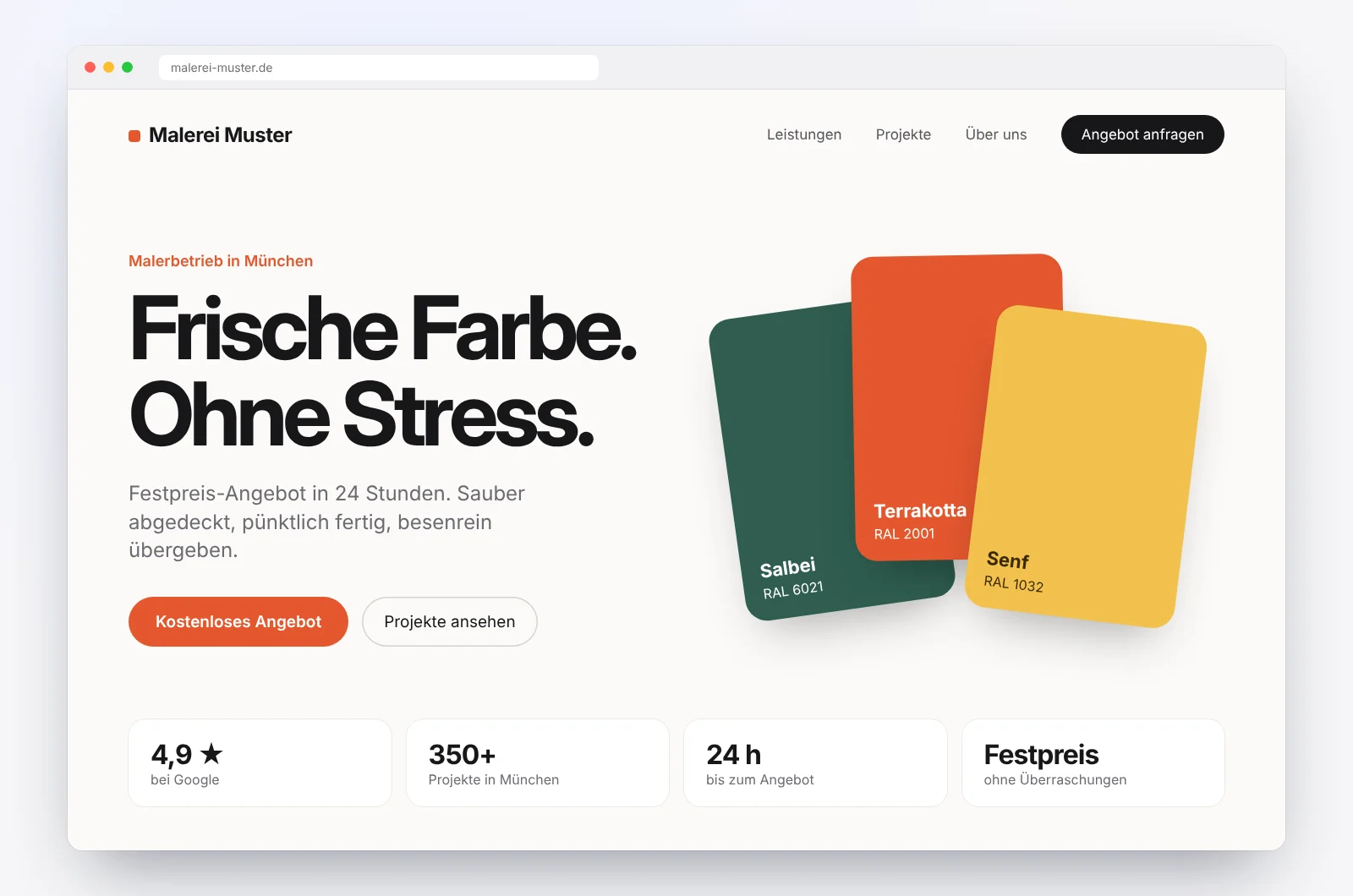 Dieselbe Firma mit einer modernen, klaren Website